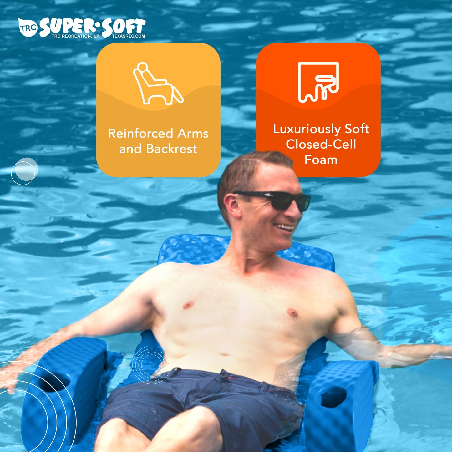 Trc Recreation Folding Baja Chair Foam Swimming Pool Float, Portable Super Soft Floating Lounger With 2 Cup Holders For Beach Essentials, Bahama Blue