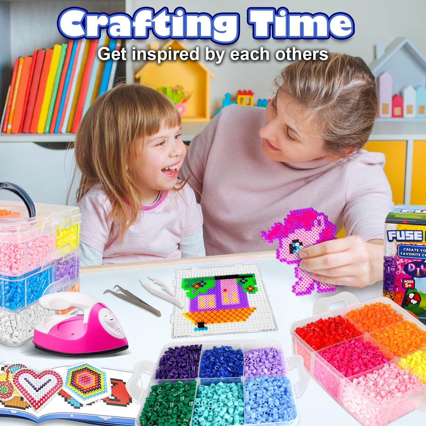 FUNZBO 12000 5mm Fuse Beads Kit Iron Set - Easter Toys Gifts for Kids Crafts for Girls Ages 8-12, Arts and Crafts for Kids Ages