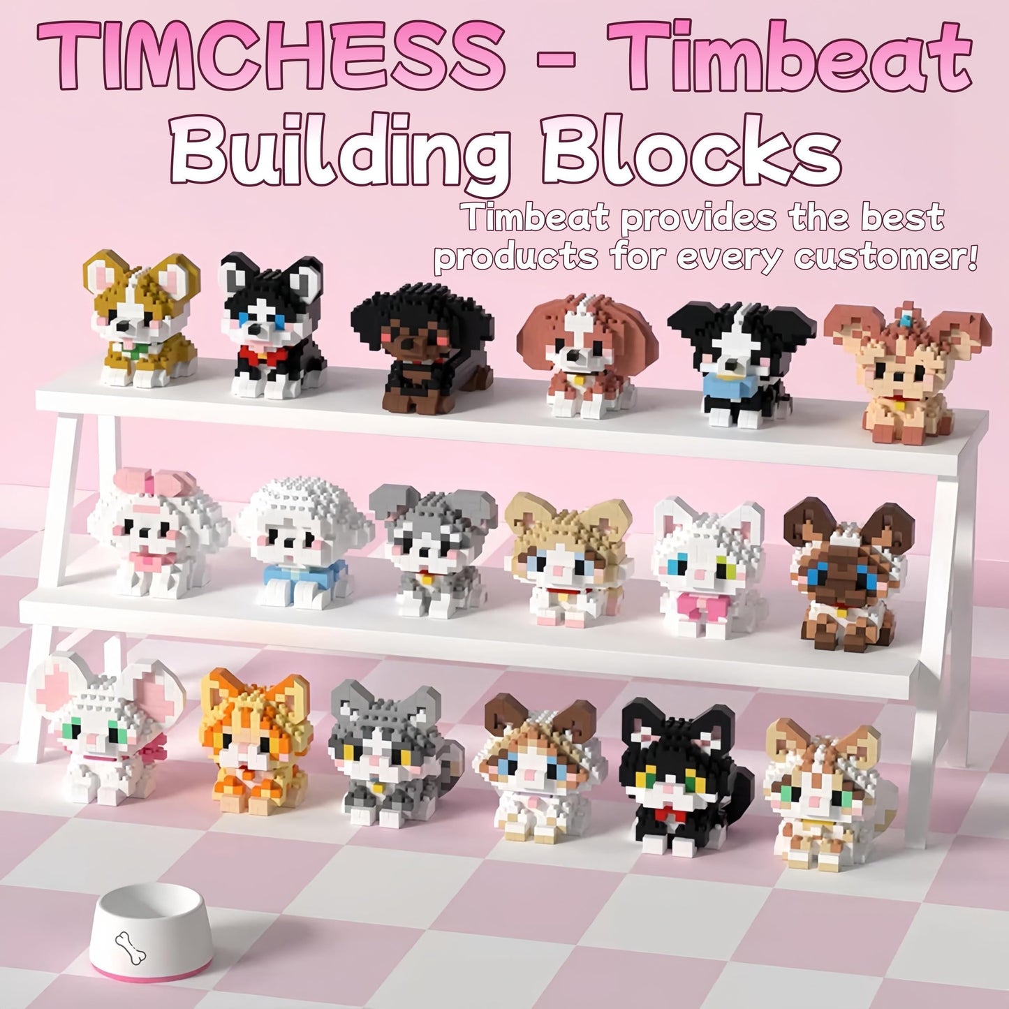 Timchess Mini Cat Building Block Sets, 9 Style Cute Cat Building Blocks Miniature Cat Figurine Toys For Kids Birthday Party Favo