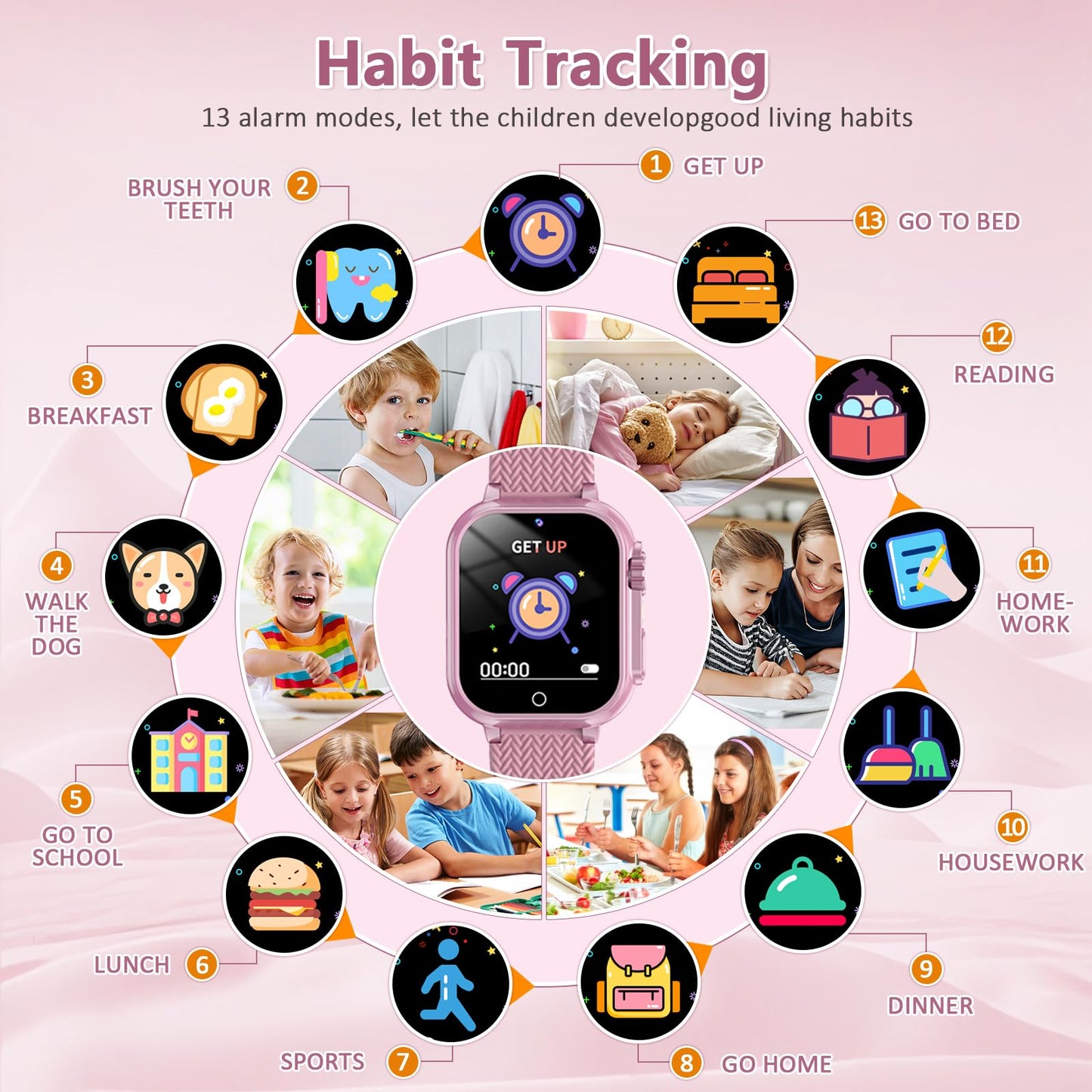 Wepfum Kids Smart Watch Gift For Girls Age 5-12, 32 Games Hd Touch Screen Watches With Video Camera Music Player Pedometer Flash