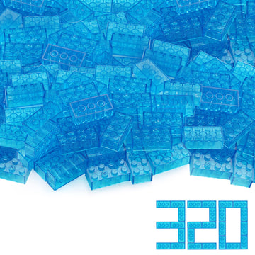 Feleph 320 Pieces Transparent Medium Blue 2X4 Bricks Parts Building Kit Creative Play Set Blocks Classic Toy Accessories Compatible With 3001 Major Brands (Trans Medium Blue)