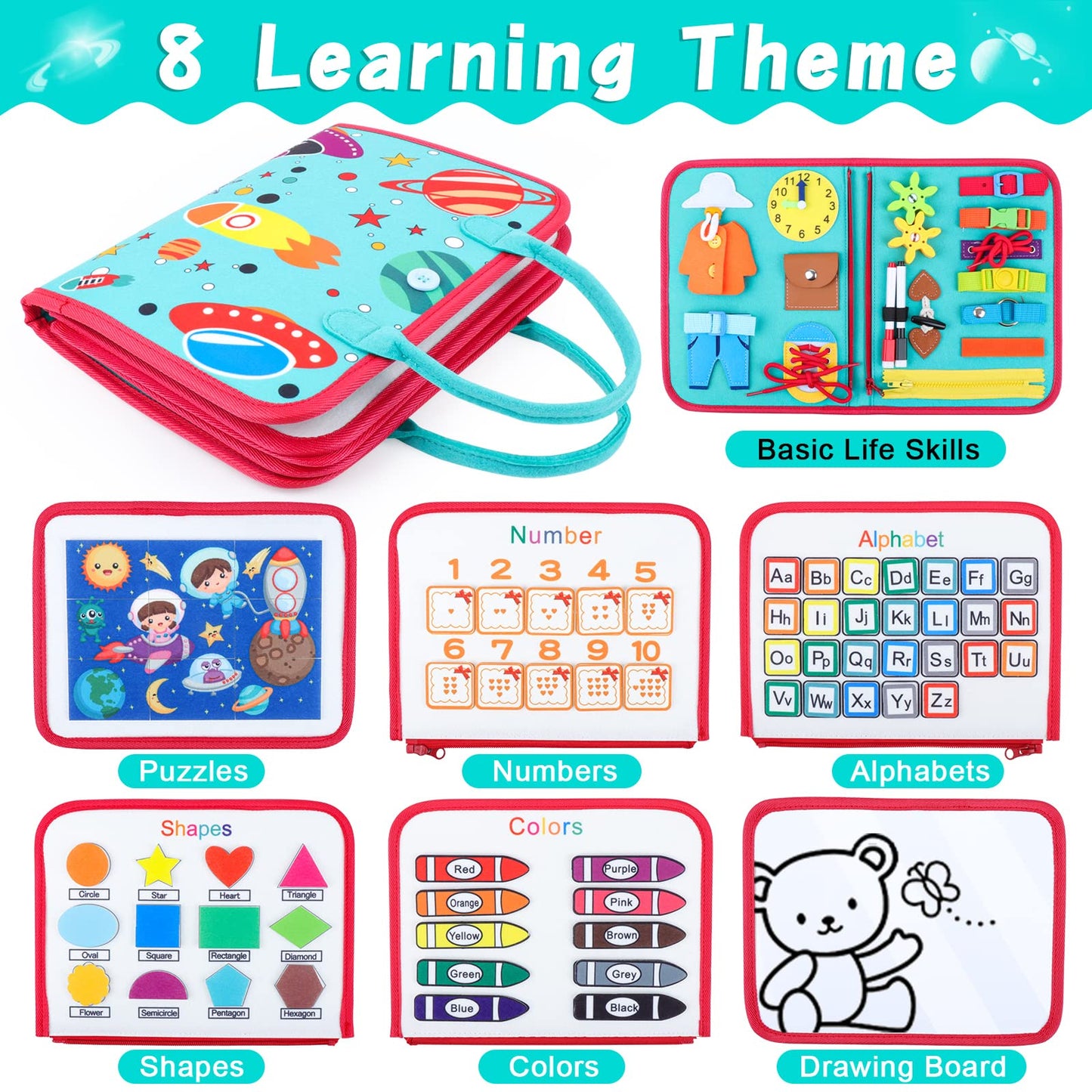 Fastspok Busy Board For Toddlers 2-4, Montessori Travel Toy For Plane/Car, Educational Sensory Toy For Toddlers 1-3, Preschool Activities Board For Developing Fine Motor Skills, Gift For Boys Girls