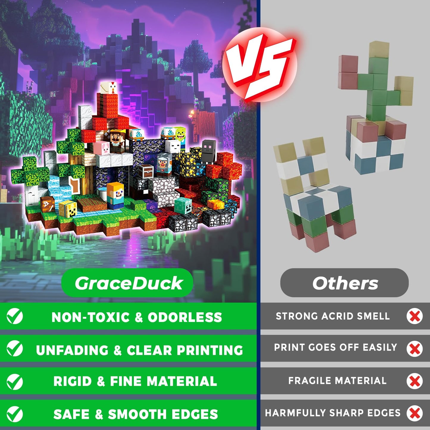 GraceDuck 300 PCS Magnetic Blocks - Magnetic Building Blocks, Stacking Magnets for Kids, Sensory Toy for STEM Montessori Sensory