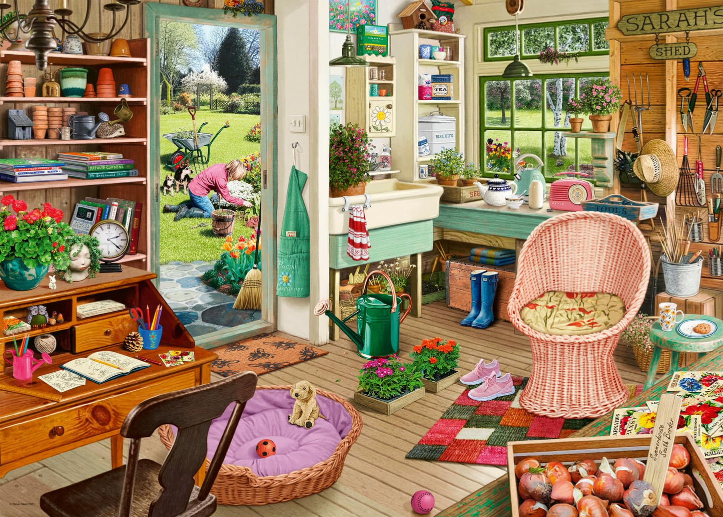 Ravensburger 1000 Piece Jigsaw Puzzle - My Haven No.8 Garden Shed, Cardboard, Multi Color, Handcrafted in Germany, Perfect Fit