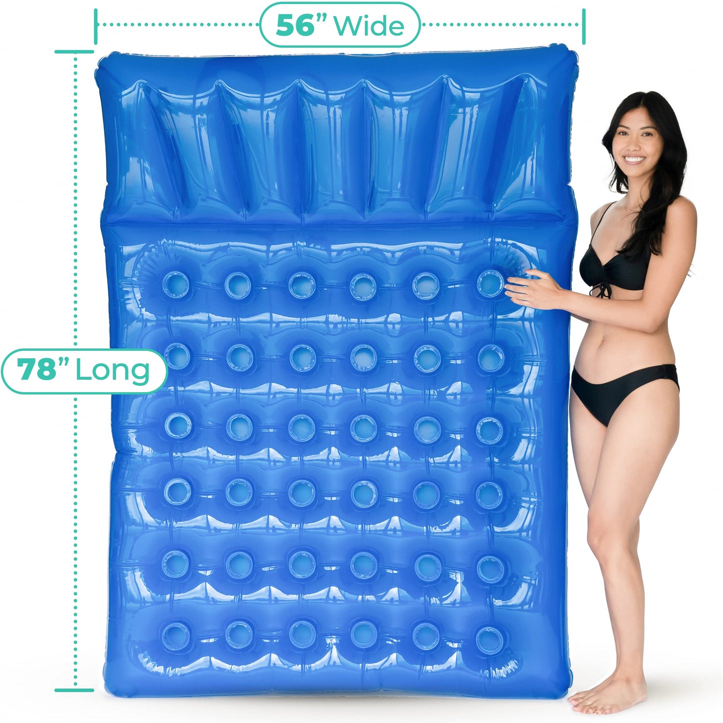 Greenco Giant Inflatable Double Mattress Pool Lounger Float, 78 Inch Blue Swimming Pool Float With Pillow Headrest For Pool Or Lake, Swimming Pool Party Lounge Raft