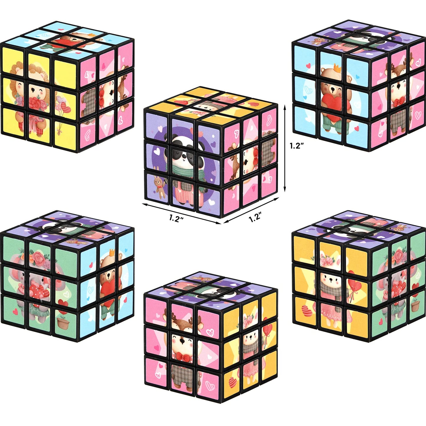 WorldBazaar Valentine's Day Cards - 24 Packs Animal Puzzle Flip Cubes for Kids, Classroom Exchange Gift, Valentine Party Supplies