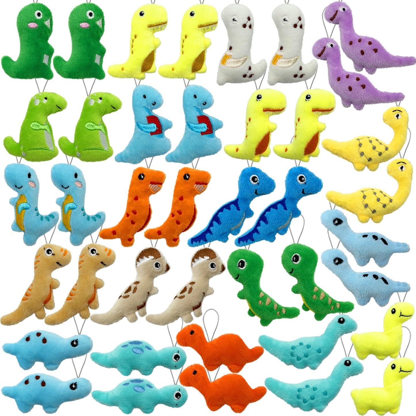XIPEGPA 40 PCS Mini Dinosaur Plush Toys Set Cute Small Dinosaur Stuffed Toy Keychain for Party Favors Keychain Ornament for Goody Bag Easter Egg Stuffers Carnival Birthday Party Classroom Prizes