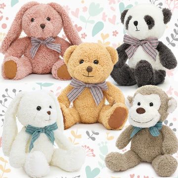 Maogolan 13 Inch Stuffed Animals Bulk Soft Teddy Bear Plush Toys Set For Kids Teens Girls - Brown Bear, Floppy Bunnies, Monkey,