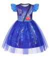 HenzWorld Girls Blue Dress Toddler Kids Blue Costume Dress up for Girls Short Flutter Sleeve Tulle Tutu Dresses Halloween Cospla