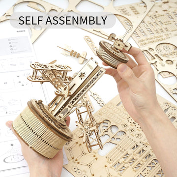 Rokr 3D Wooden Puzzle Mechanical Music Box,Diy Aircraft Model Kits To Build,Best Toy Gift For Kids/Teens/Adults On Birthday,Decoration For Room