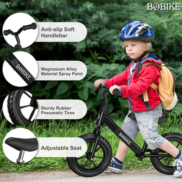 Bobike Toddler Balance Bike Toys For 2 To 5 Year Old Girls Boys Adjustable Seat And Handlebar No-Pedal Training Bike Best Gifts For Kids (Black)