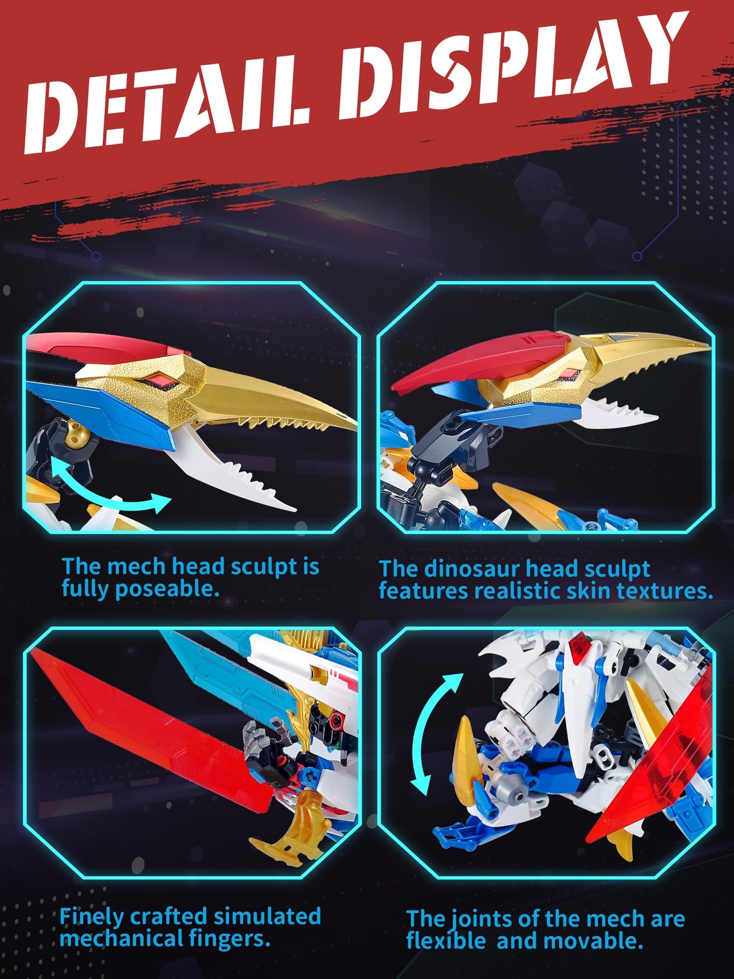 TIALLOW Pterodactyl Mech 2-in-1 Transforming Robot Building Sets Technic Dinosaurs Building Block Model  Mecha Action Figures Building Kits  Birthday for Boys  mature-themed Age 8-12 (Pterodactyl)