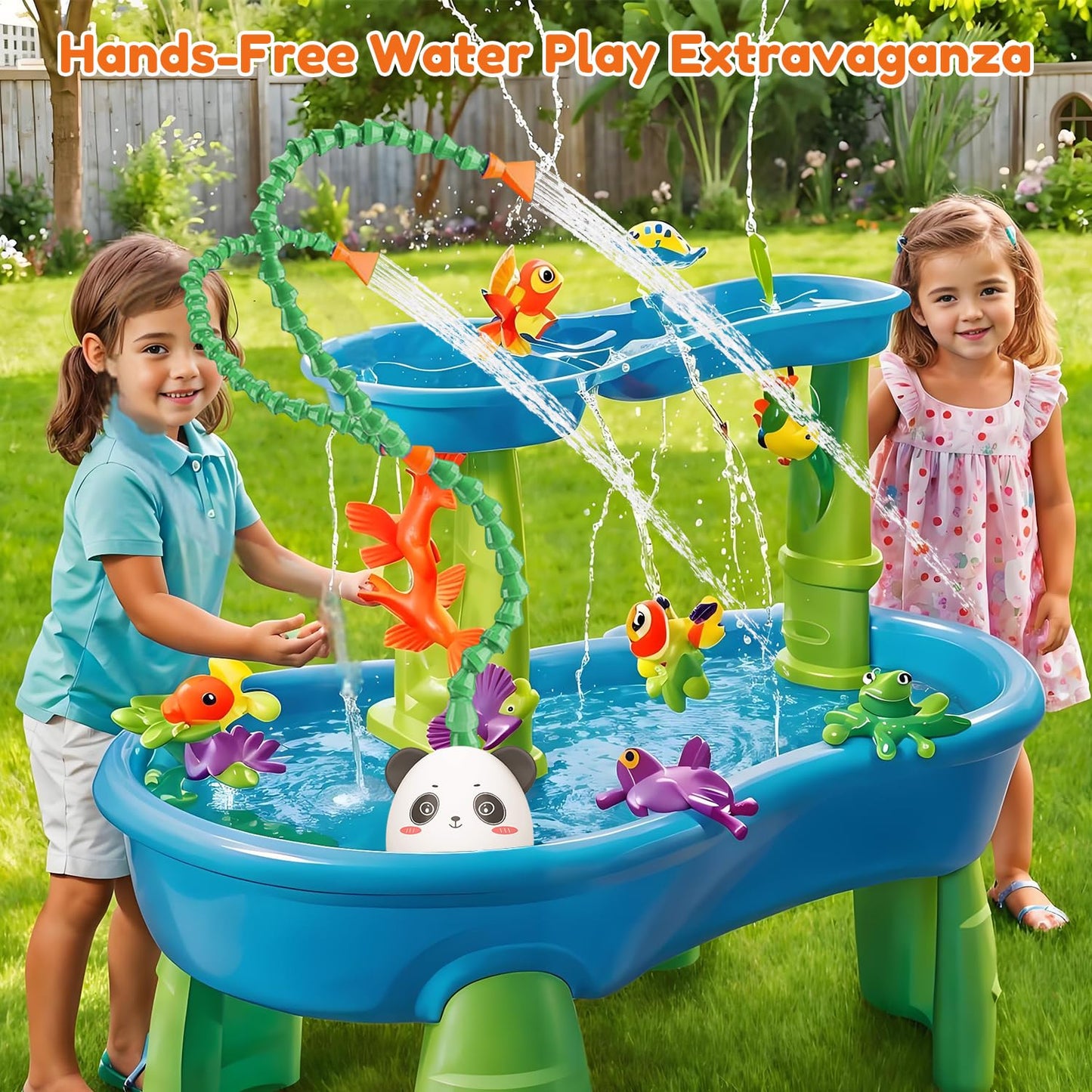 Swanntqv Water Table Pump, Summer Outdoor Splash Shady Oasis Water Table Toys, Diy Double Tube Water Pump(Green)