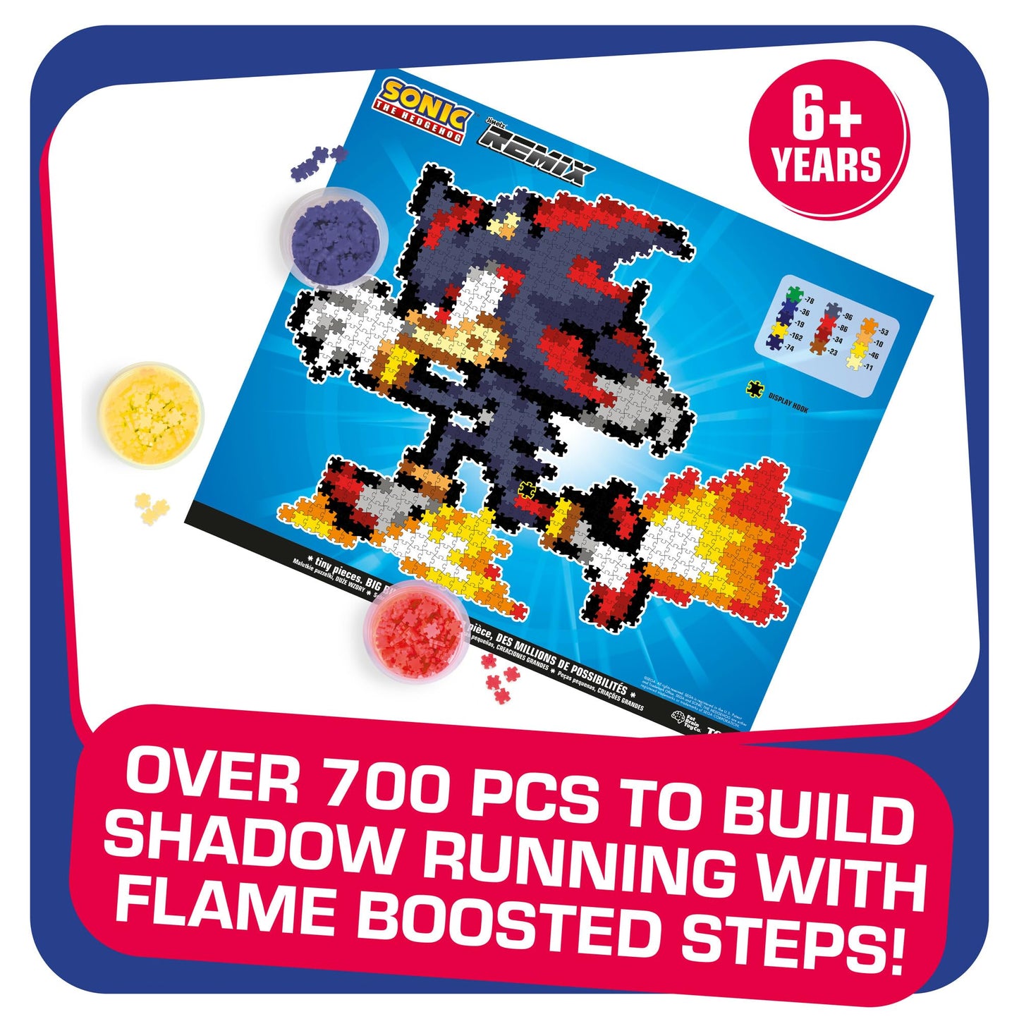 Jixelz Remix Sonic The Hedgehog Craft Kit - Running Shadow - No Heat or Glue Required - STEM Building Toys - Pixel Art for Bedroom or College Dorm Room Decor - 700+ Pieces - Ages 8 Years and Up