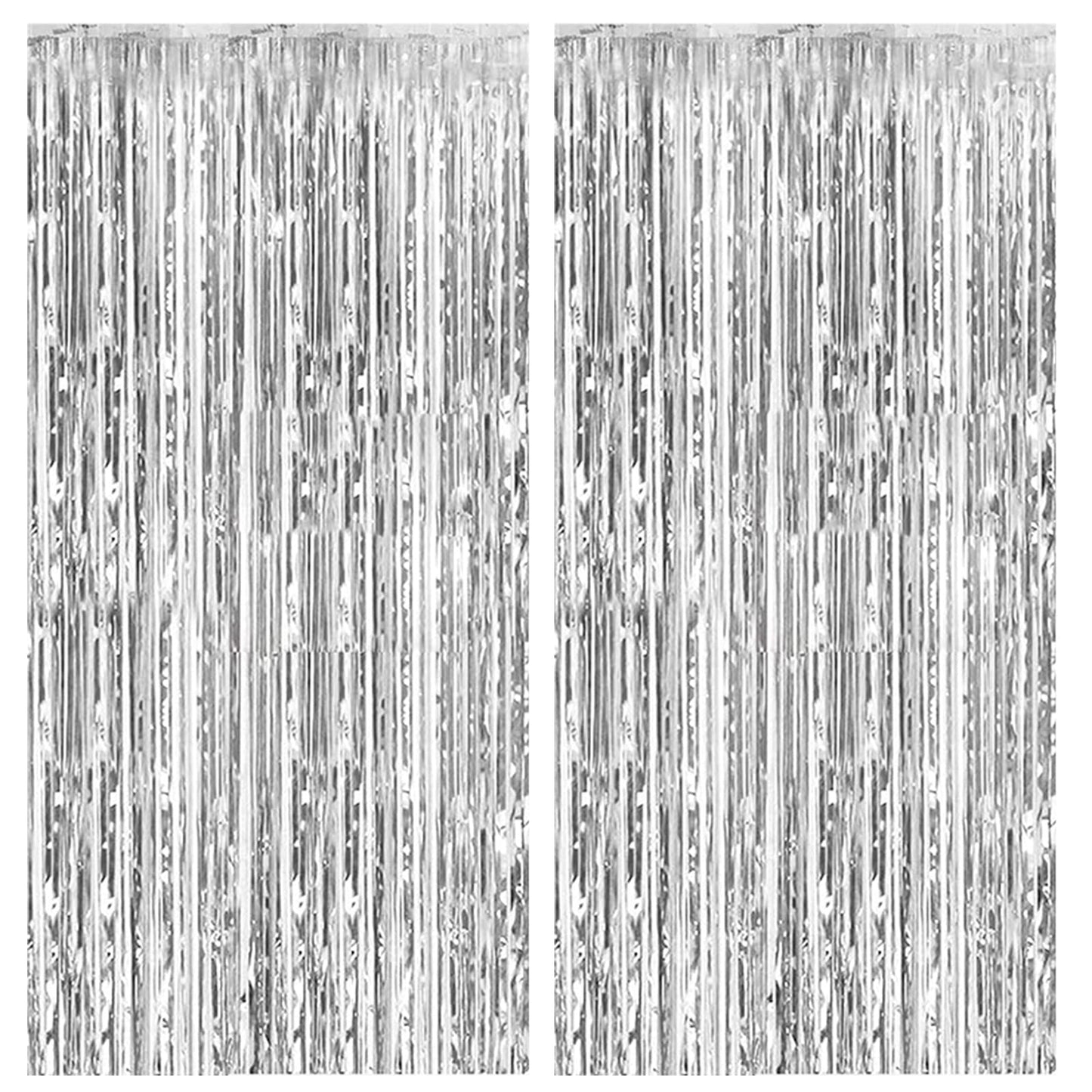 2 Pack Foil Curtain Backdrop Silver Metallic Tinsel Foil Fringe Curtains Photo Booth Props for Birthday Wedding Engagement Baby 