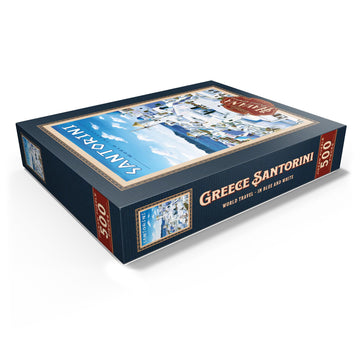 Mypuzzle Greece Santorini - In Blue And White, Vintage Travel Poster - Premium 500 Piece Jigsaw Puzzle For Adults