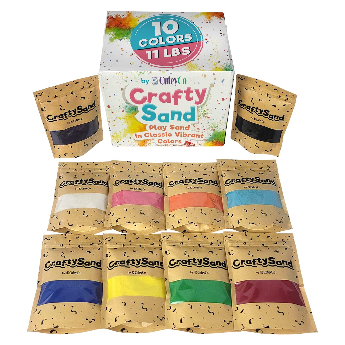 CuteyCo Crafty Sand for Kids - 10 Colors: 3 lbs of Vibrant Craft Sand & Play Sand