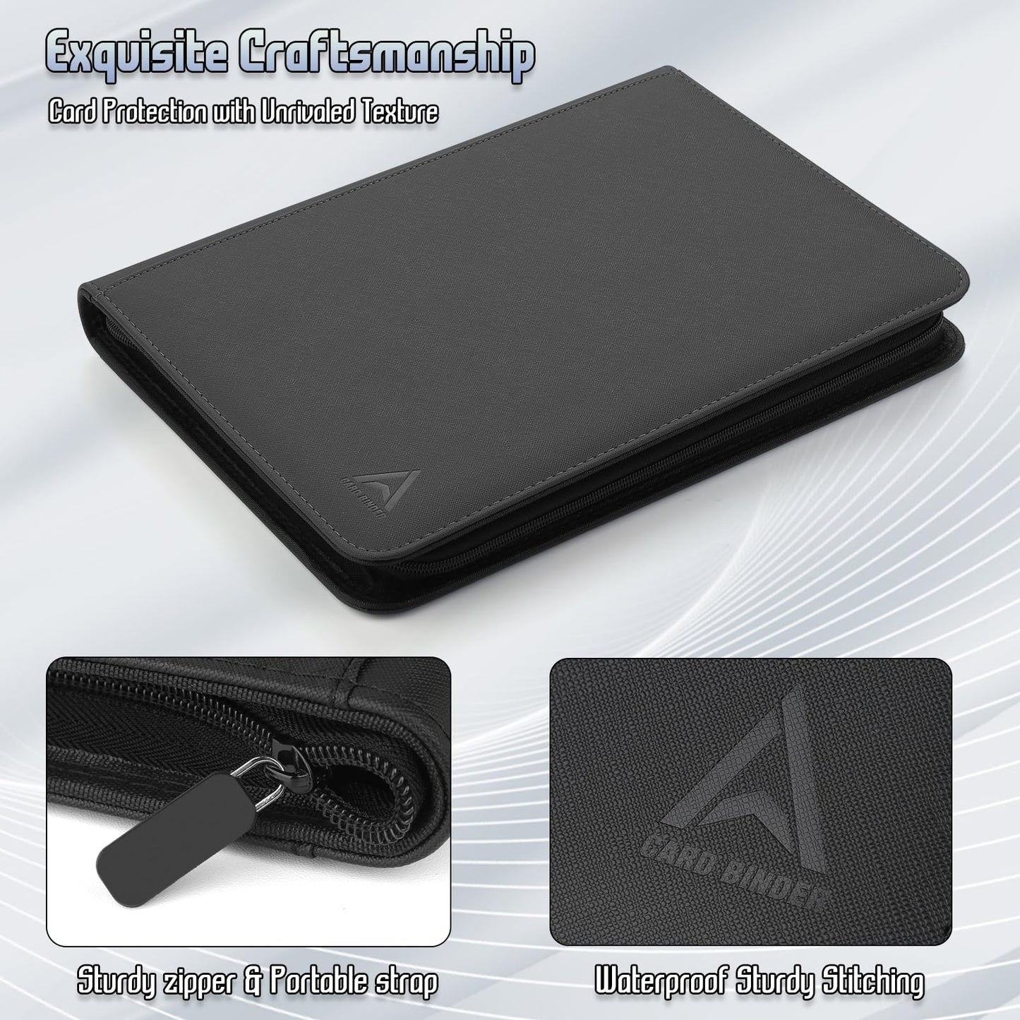 Arkeiliy Card Binder 9 Pocket  Double Sided Pockets Trading Card Binder with 30 Sleeves  enhanced Zip Trading Card Holder Collector Album Holds 540 MTG (Black)