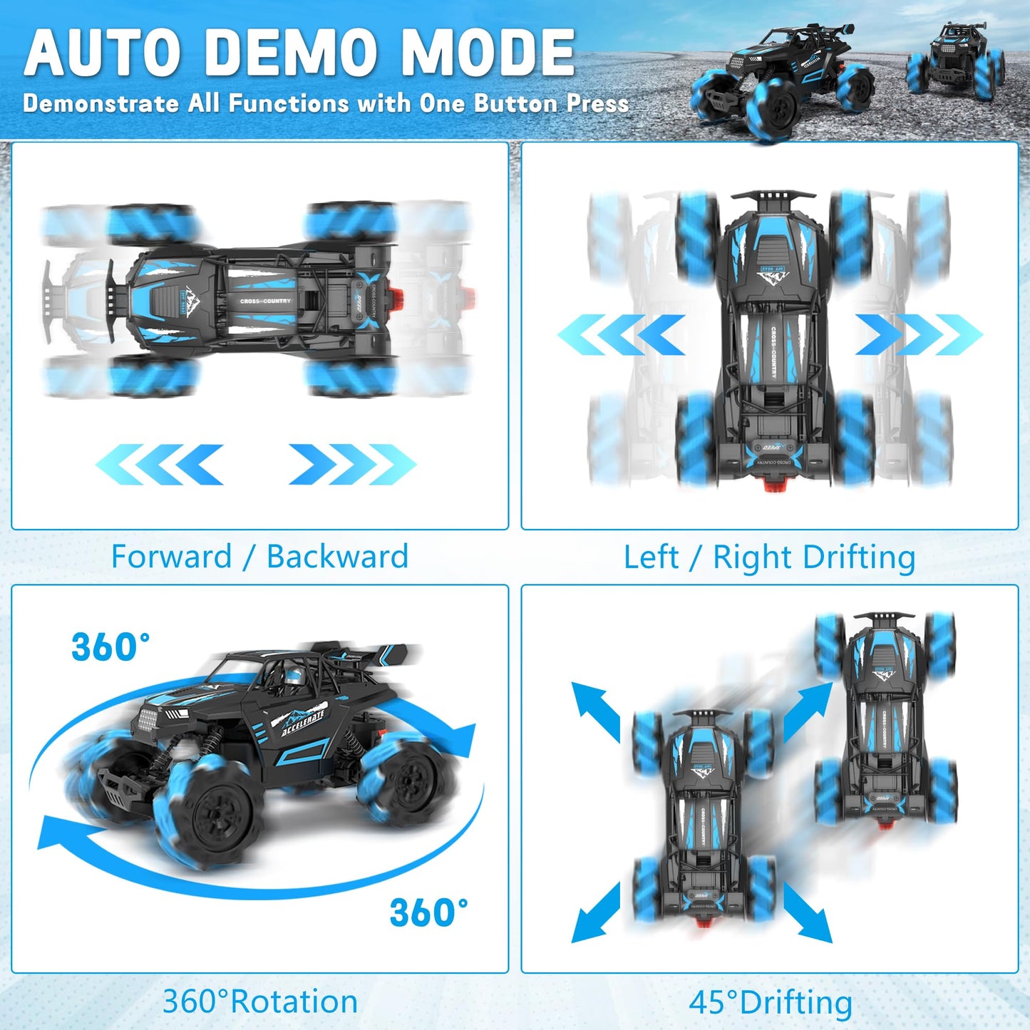Eulogia Remote Control Car, 2.4Ghz Rc Stunt Car, Auto Demo, Spray With Light, 360 Rotation And Drifting, Toy Car For 5+ Years Ol