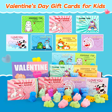 28 Pcs Valentines Cards For Kids School With Mochi Squishy Toy, Kids Valentine Party Favor, Valentine'S Day Classroom Prizes, Id