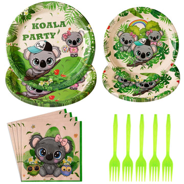 96Pcs Koala Birthday Party Supplies Koala Bear Theme Baby Shower Birthday Decorations Koala Party Plates Napkins Forks Tableware