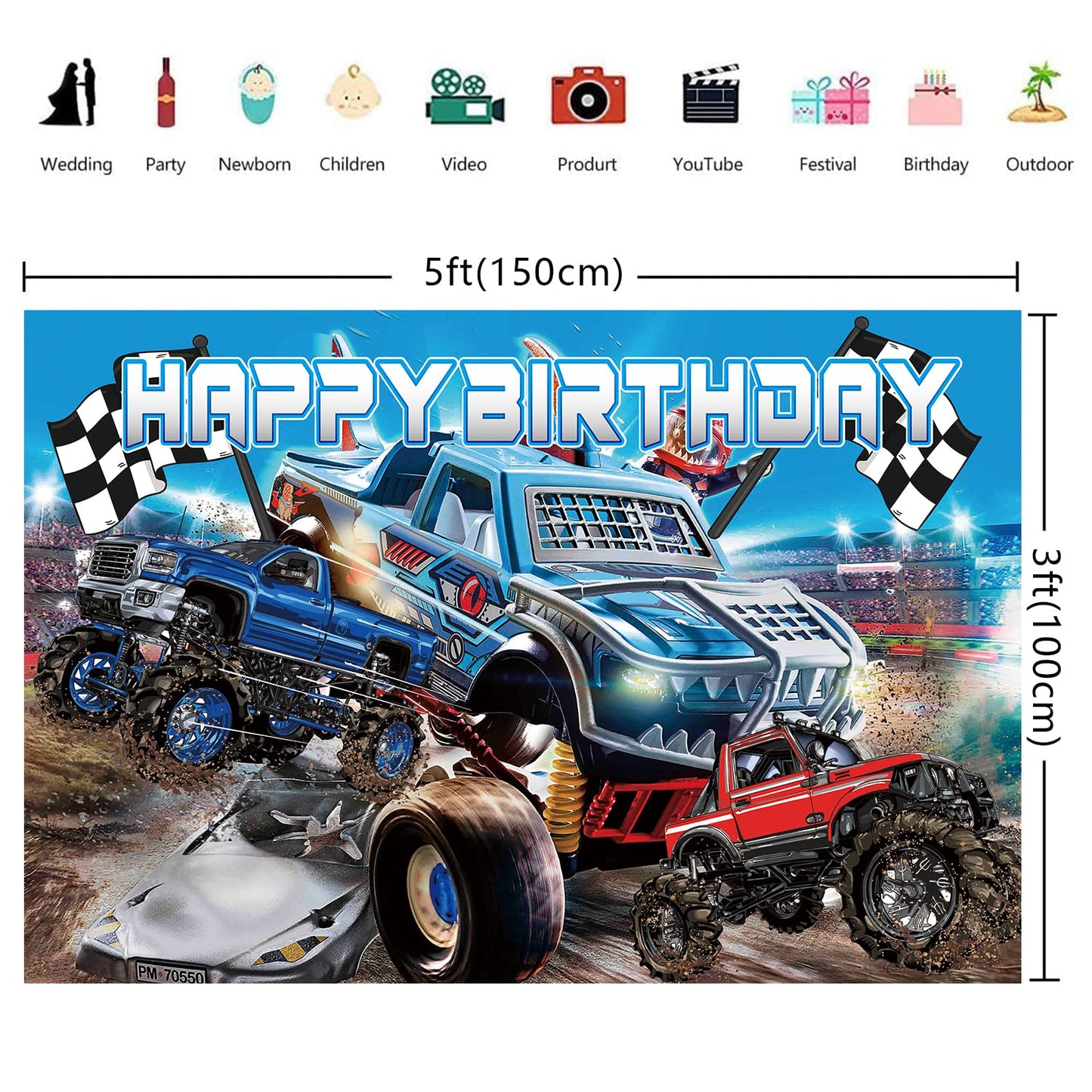 Heidaman 104Pcs Monster Truck Decorations,Monster Truck Birthday Party Supplies,Monster Truck Party decorations,Include Balloons