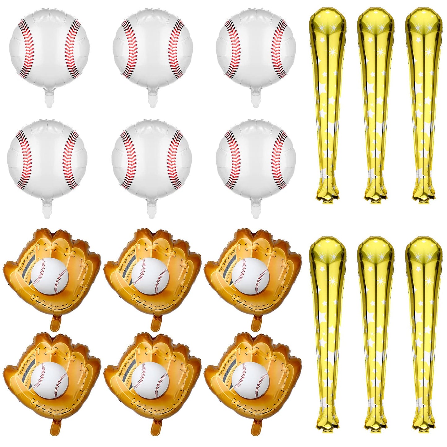 Skylety 18 Pieces 18 Inch Baseball Balloons Baseball Foil Balloons 20 Inch Glove Jumbo 30 Inch Bat for Birthday Sports Theme Par