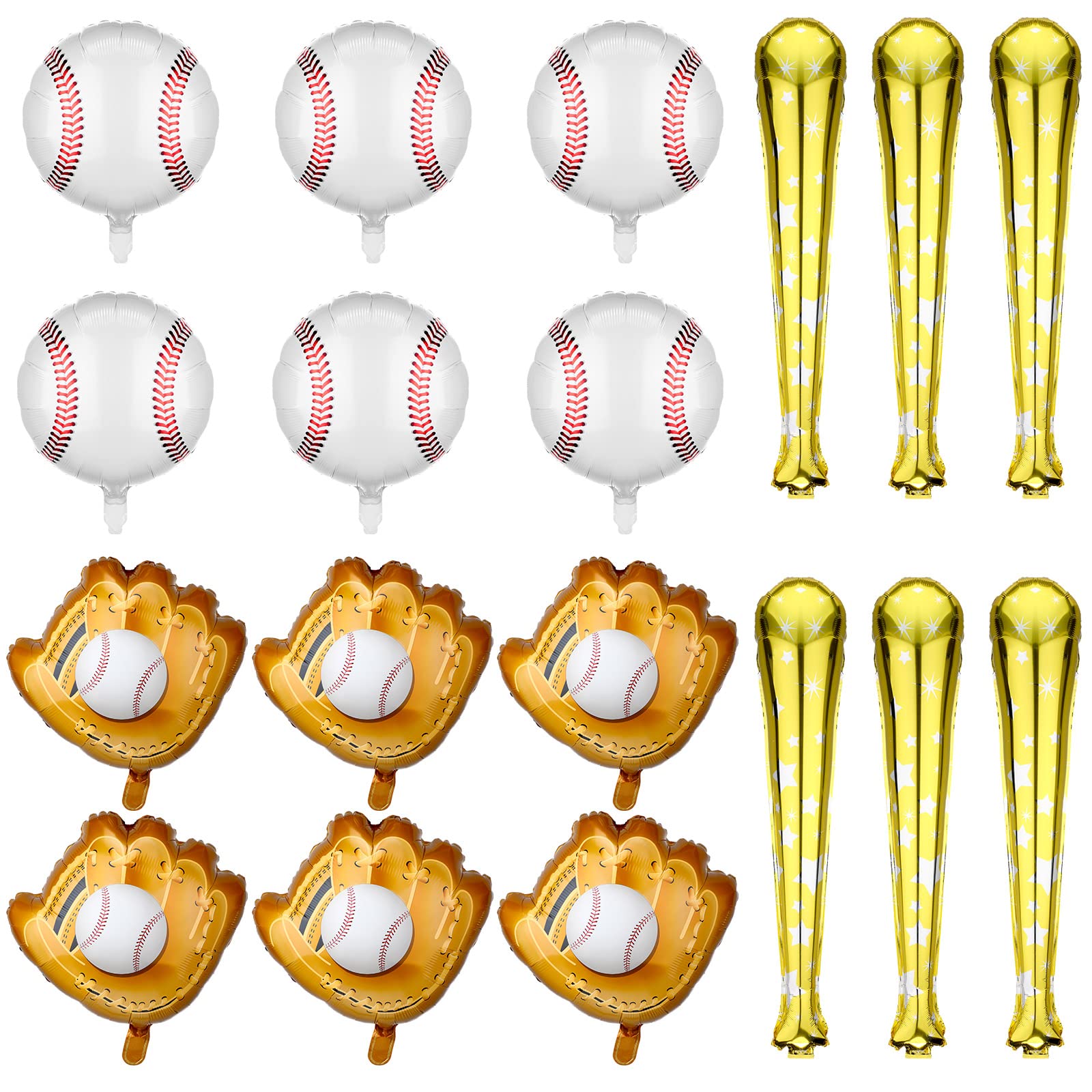 Skylety 18 Pieces 18 Inch Baseball Balloons Baseball Foil Balloons 20 Inch Glove Jumbo 30 Inch Bat for Birthday Sports Theme Par