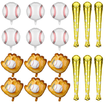 Skylety 18 Pieces 18 Inch Baseball Balloons Baseball Foil Balloons 20 Inch Glove Jumbo 30 Inch Bat for Birthday Sports Theme Par
