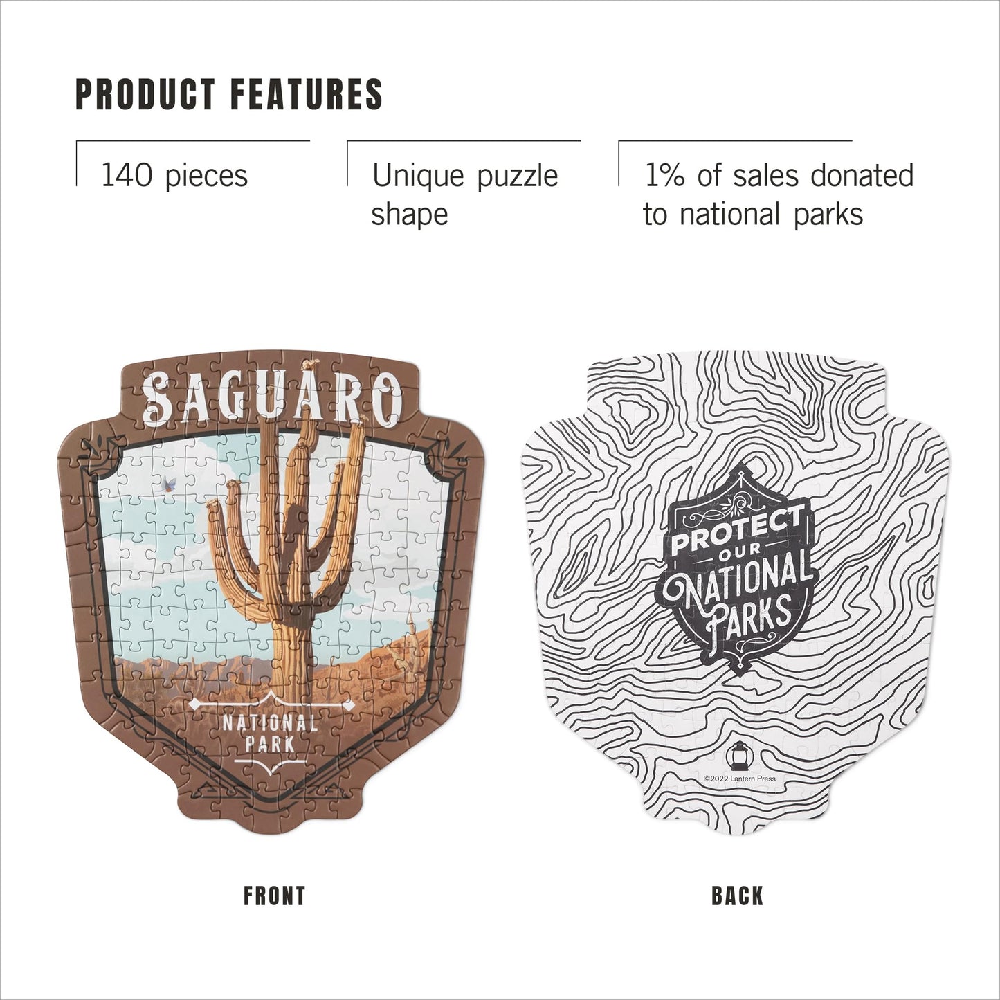 Lantern Press Mini Shaped mature-themed Jigsaw Puzzle  Protect Our National Parks (Saguaro)
