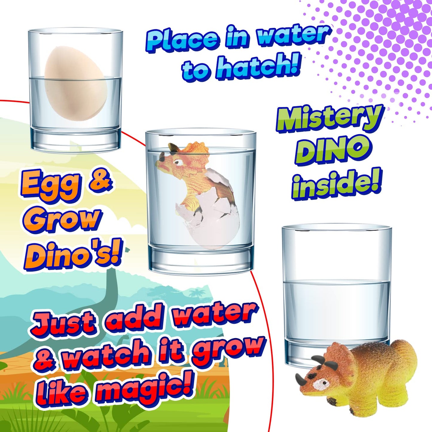 JA-RU Dino World Hatching Dinosaur Eggs Water Growing Toys for Kids (1 Egg) Surprise Dino Egg. Educational Science Toys. Bulk Di