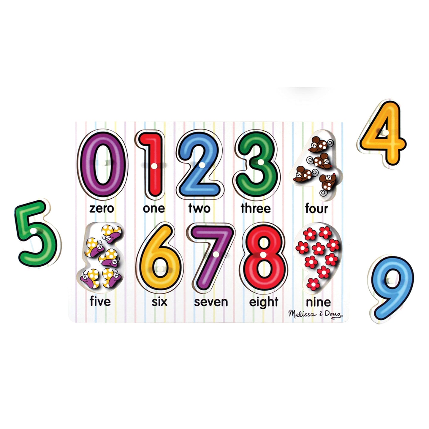 Melissa & Doug Lift & See Numbers Wooden Peg Puzzle - 10 Pieces - Fsc Certified