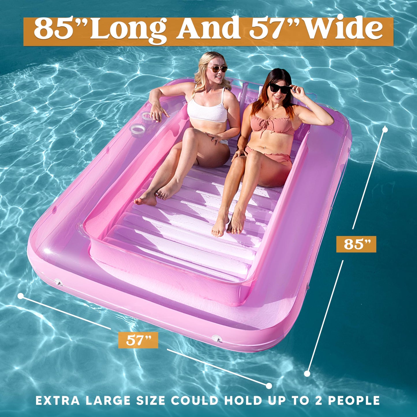 Sloosh XL Inflatable Tanning Pool Lounge Float  85 x 57 Extra Large Sun Tan Tub mature-themed Pool Floats Raft for Pool Sunbathing Suntan Blow up Pool Lounger Tanning Bed Floatie for mature-themeds  XL-Pink White