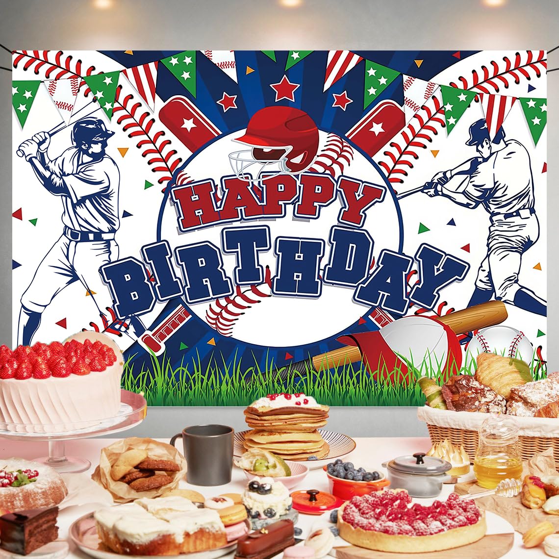 Baseball Birthday Party Backdrop Baseball Themed Happy Birthday Banner Photography Background for Boys Kids Teens Party Supplies