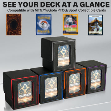 Jaffzora Card Deck Box For Mtg Commander, Magnetic Card Display Case, Tcg Card Storage Box, Holds 100 Double-Sleeved Cards, Blac