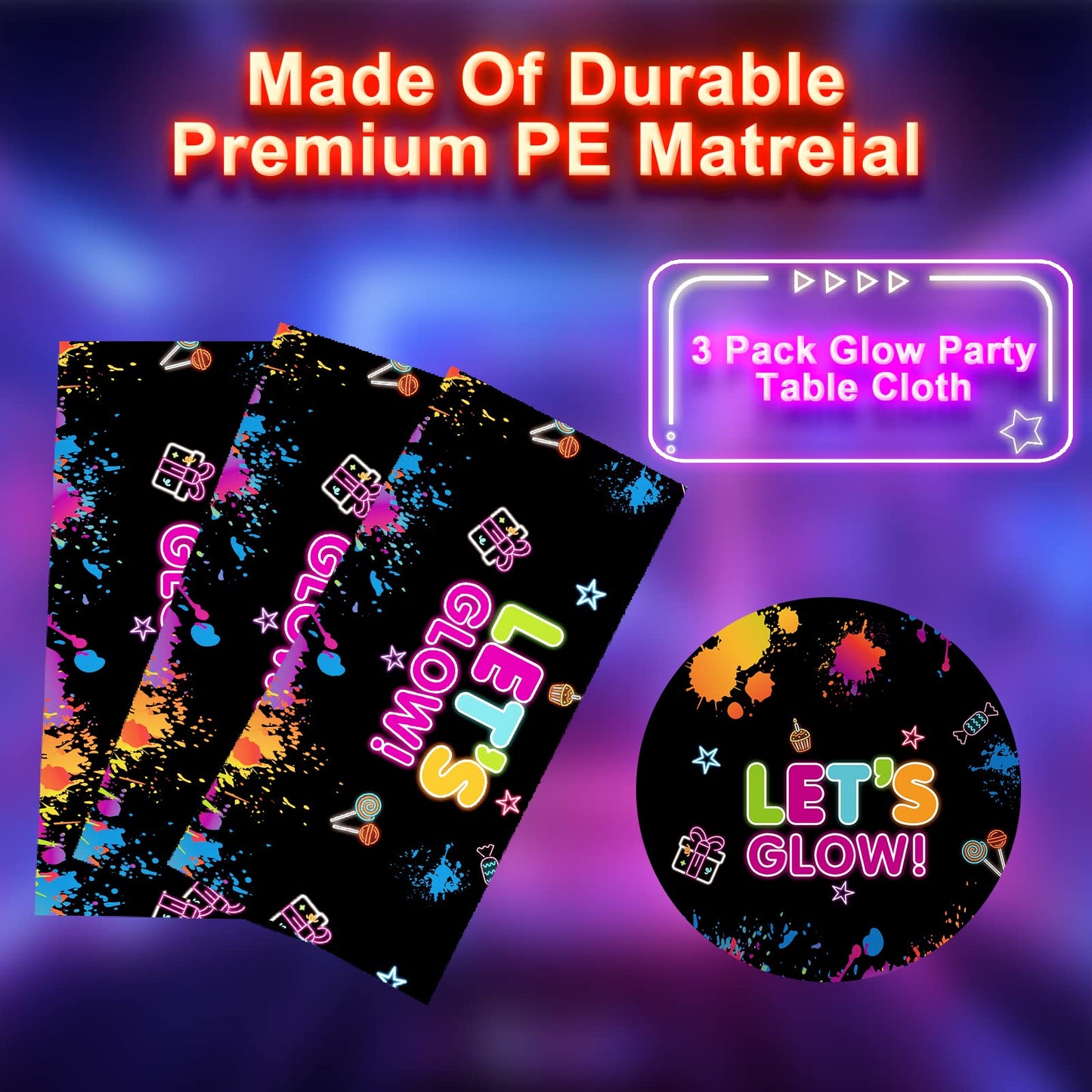 3 Pcs Glow Party Table Covers Neon Party Tablecloths Glow In The Dark Party Tablecloths Decorations Neon Party Table Cover Supplies For Glow Party Favors, Neon Birthday Party And Black Light Party
