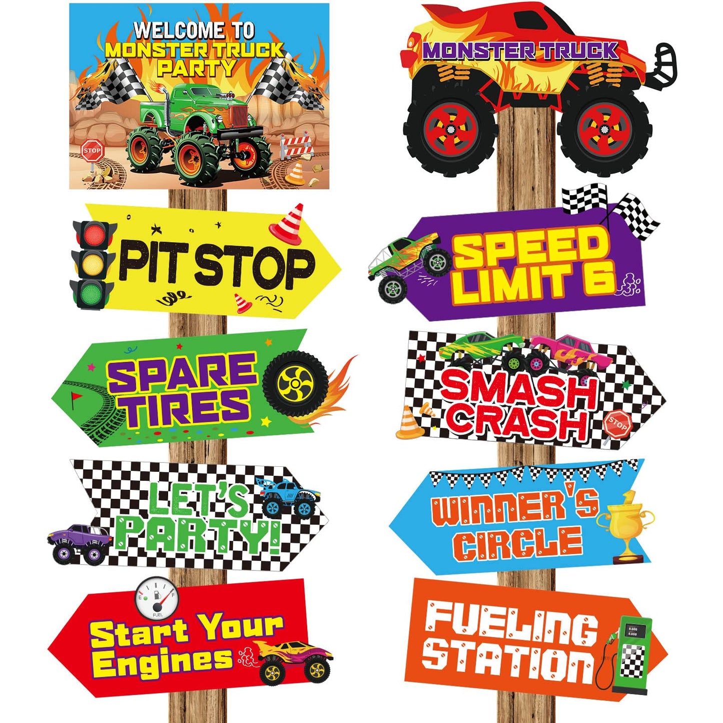 20 Pieces truck Party Sign Truck Checkered Party Supplies Colorful Car Cardboard Cutouts Door Sign Porch Sign truck Party Suppli