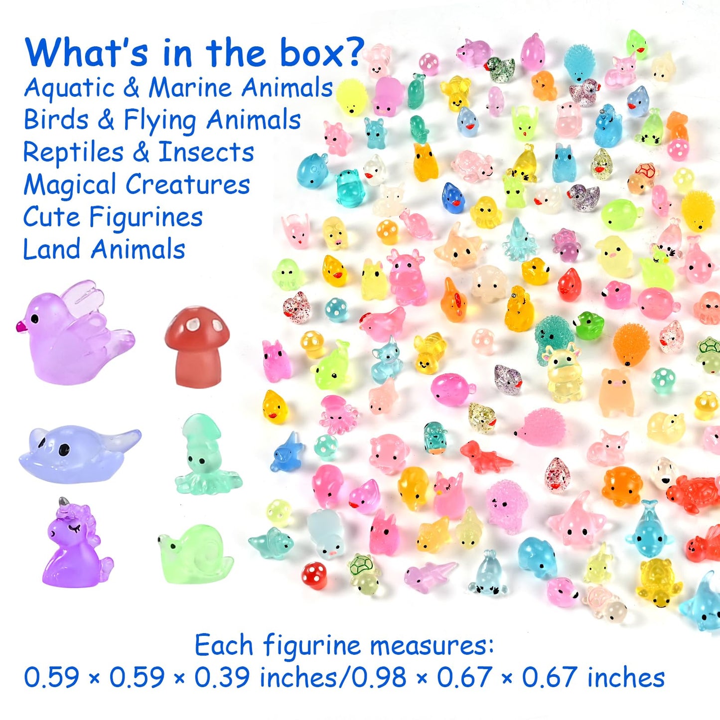 200 Pcs Mini Resin Animal Set - 32 Styles Glow in The Dark Tiny Figurines for Fairy Garden  Party Favors  Dollhouse  Terrariums & DIY Decor