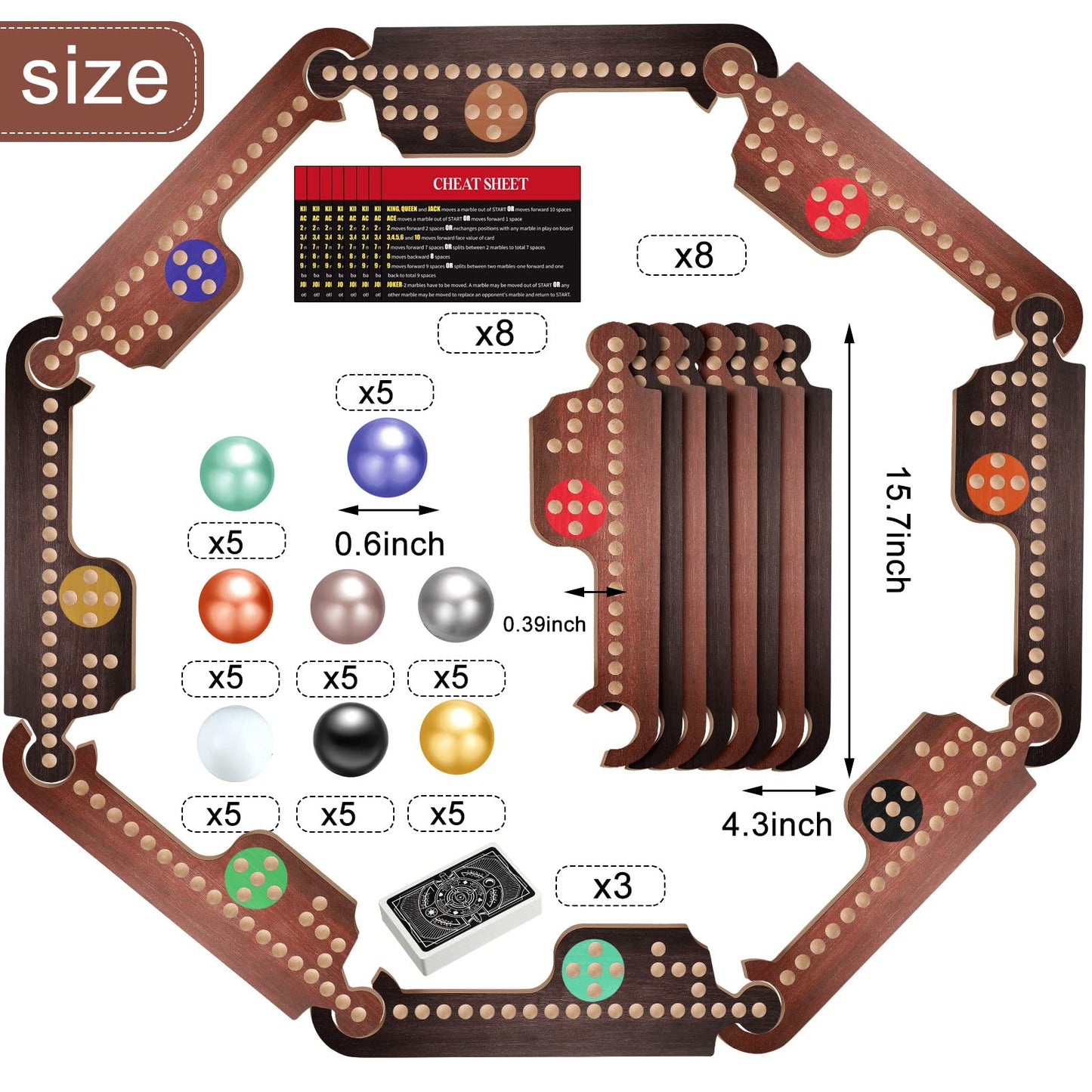 Wooden Board Games Set with 8 Wood Boards 40 Colorful Marbles Pegs 3 Boxes Playing Card 8 Game Instructions Game Wooden Board for mature-themeds Kids Family  4-8 Players (Retro Colors)