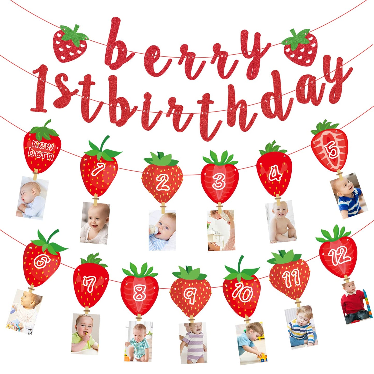 Strawberry 1St Birthday Photo Banner Baby Fruit Strawberry Birthday Photo Banner For Newborn To 12 Months Milestone Photograph B