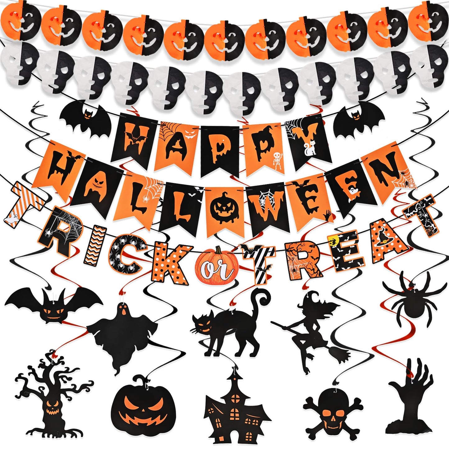 Ahfulife Halloween Party Decorations Set, Reusable Halloween Indoor Decorations Kit Including Happy Halloween Paper Banner For H