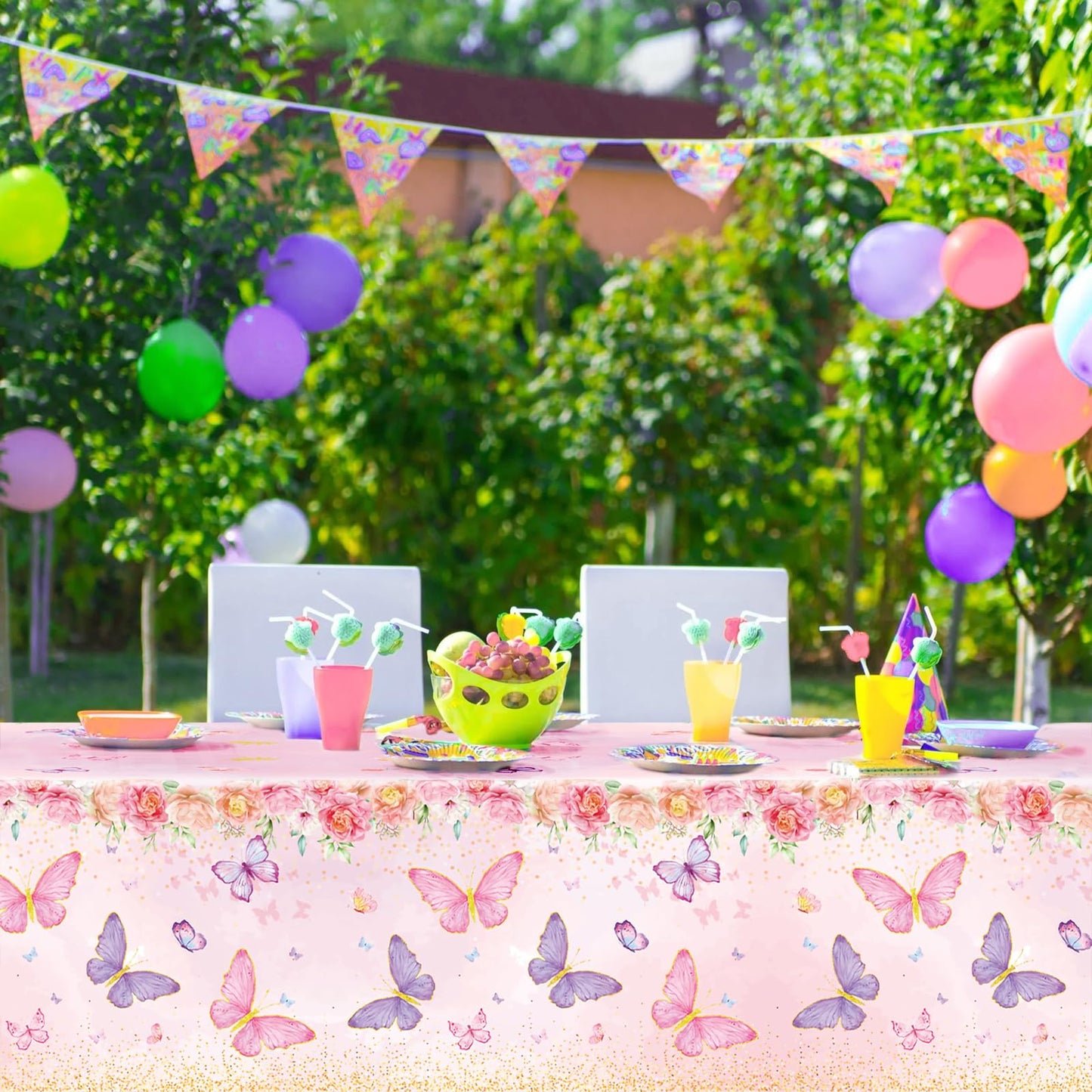 Staraise 3PCS Butterfly Tablecloth,Butterfly Disposable Plastic Table Covers,Watercolor Spring Themed Butterflies Birthday Decor