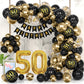50Th Black Gold Birthday Party Decoration Sets 40 Inch Gold Giant Number Balloons With Birthday Banner Black Gold Balloon Arch G