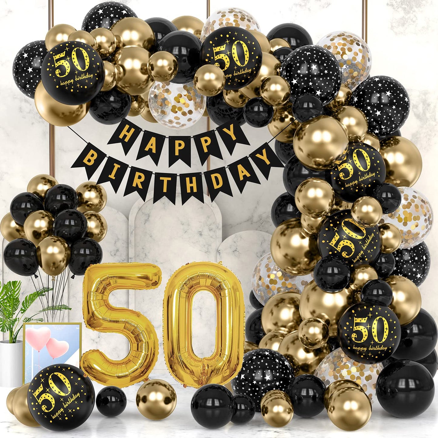 50Th Black Gold Birthday Party Decoration Sets 40 Inch Gold Giant Number Balloons With Birthday Banner Black Gold Balloon Arch G