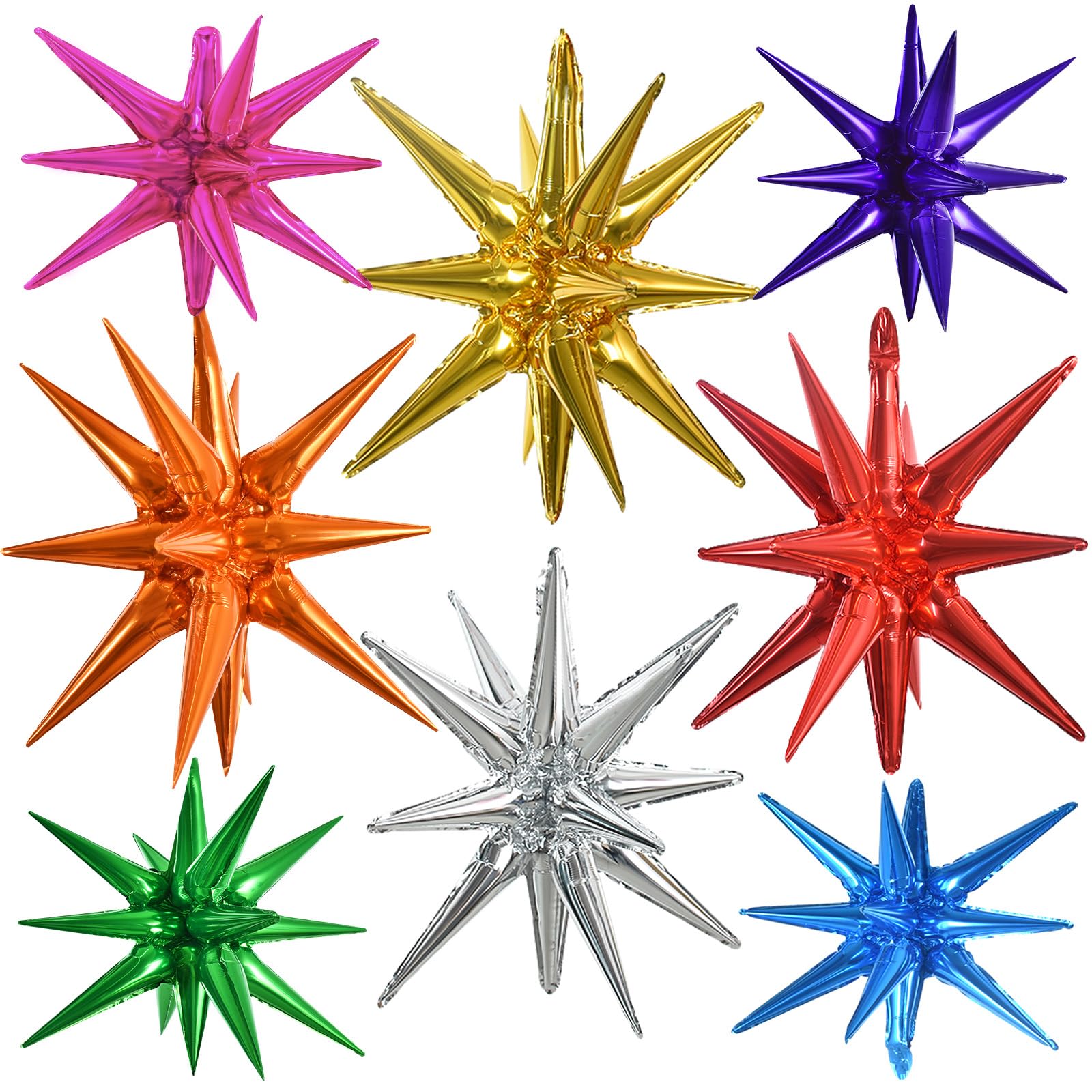 TONIFUL 8 Pcs Colorful Foil Balloons Large Star Balloons Explosion Star Mylar Balloons for Party Backdrop Christmas New Year Bir