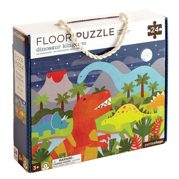 Petit Collage Floor Puzzle Dinosaur Kingdom 24 Pieces | Large Puzzle For Kids | Completed Dinosaur Puzzle Measures 18” X 24” | Makes A Great Gift Idea For Ages 3+