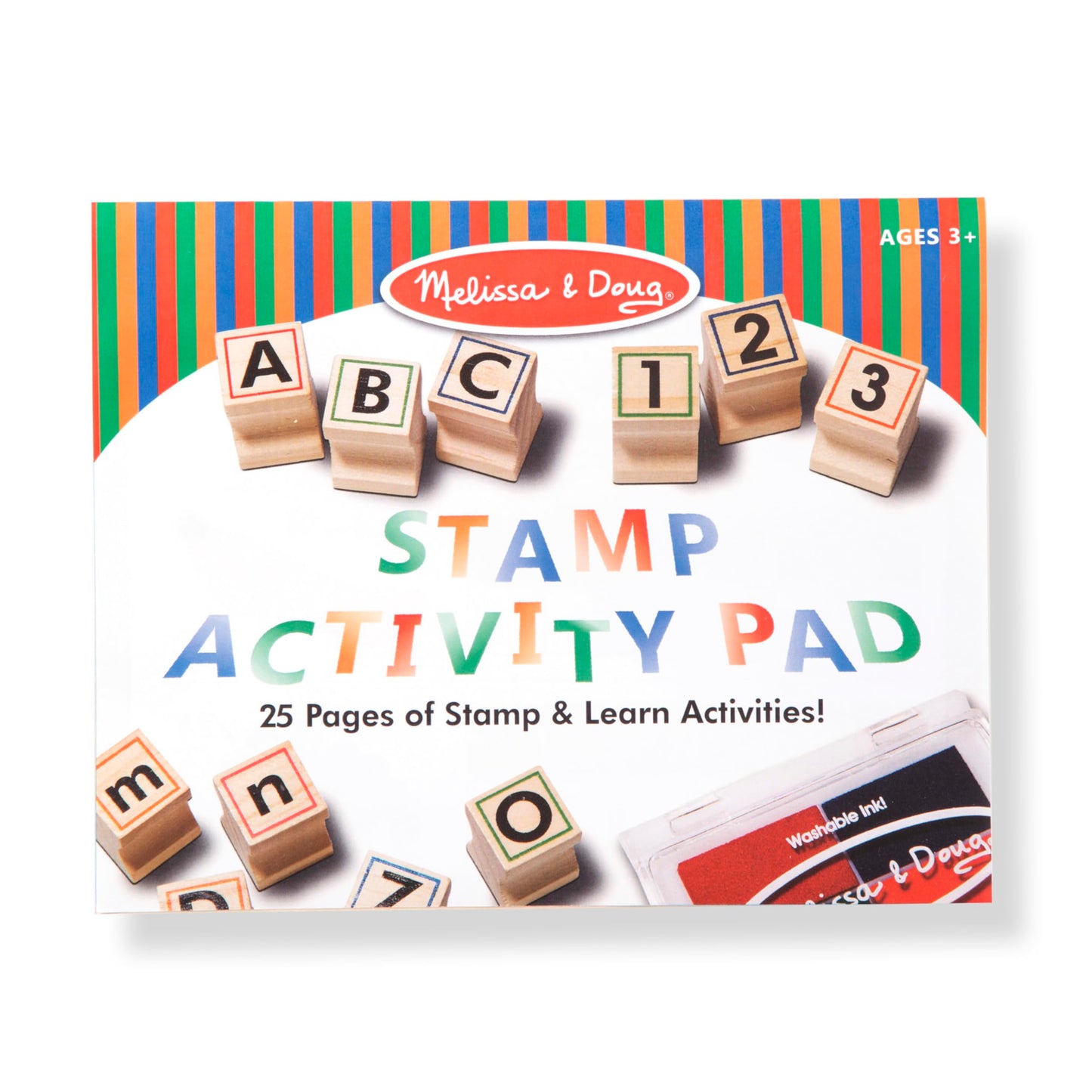 Melissa & Doug Deluxe Letters and Numbers Wooden Stamp Set ABCs 123s With Activity Book, 4-Color Stamp Pad ABC Stamps, Kids Arts