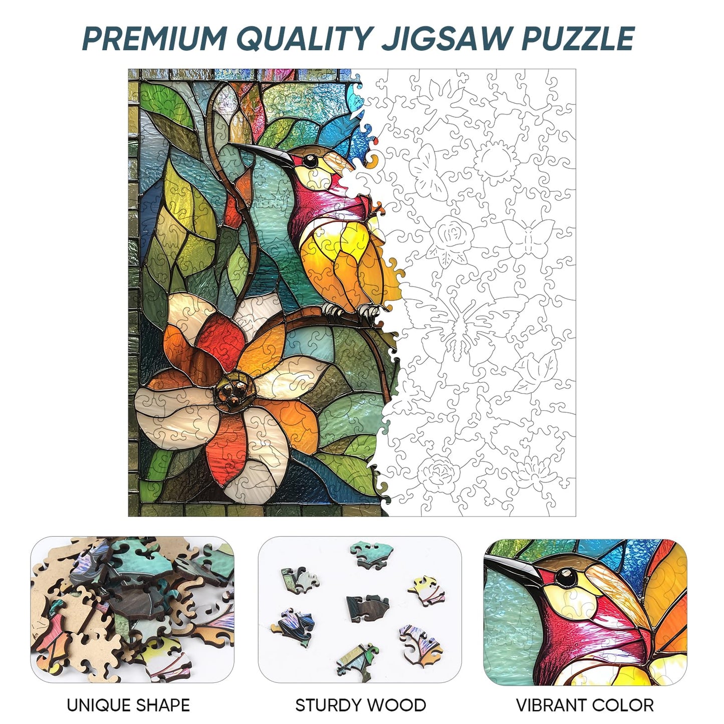 Qiuenisray Wooden Puzzles for mature-themeds  Hummingbird Flower Jigsaw Puzzles  Unique Shape mature-themed Puzzles  Irregular Christmas Thanksgiving Gifts for Family Friend(11.1 * 11.2 in-200pcs)