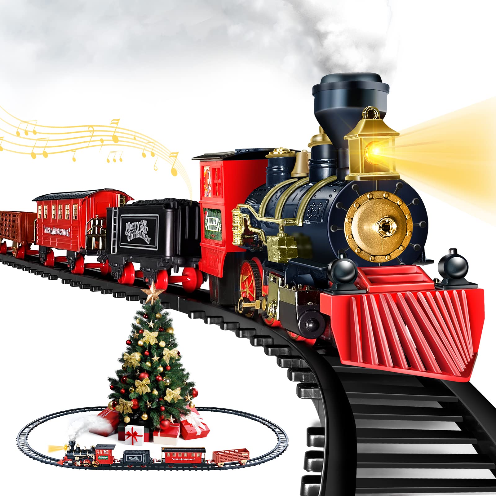 Shemira Christmas Train Set, Train Toys For Boys Girls,Toy Train With Light Smoke And Sound,Steam Train Set For Around Christmas