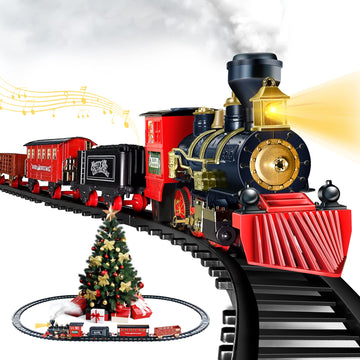 Shemira Christmas Train Set, Train Toys For Boys Girls,Toy Train With Light Smoke And Sound,Steam Train Set For Around Christmas